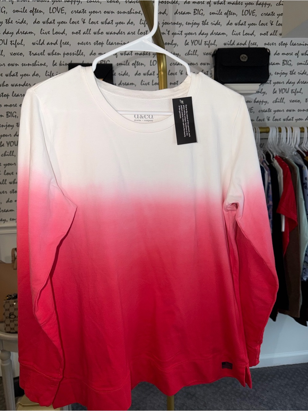 Denim&Co Ombre Long-Sleeve Crewneck Top - White to Pink
